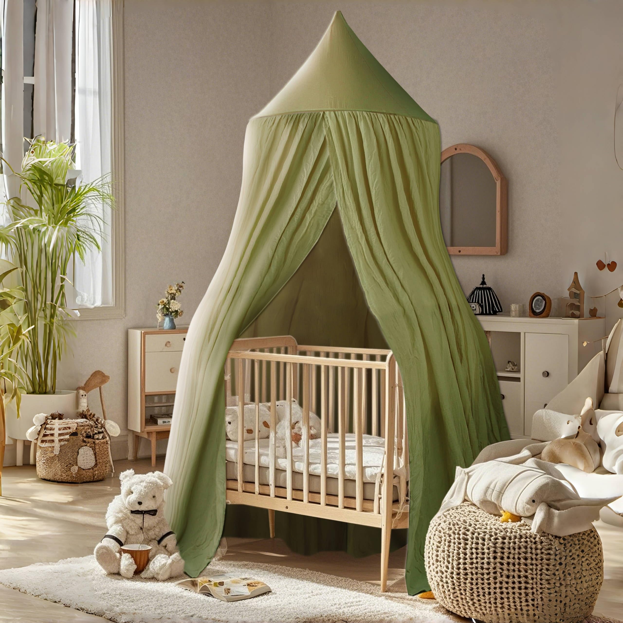 Vhaso pastel green bed canopy nursery fits any theme and hides clutter.