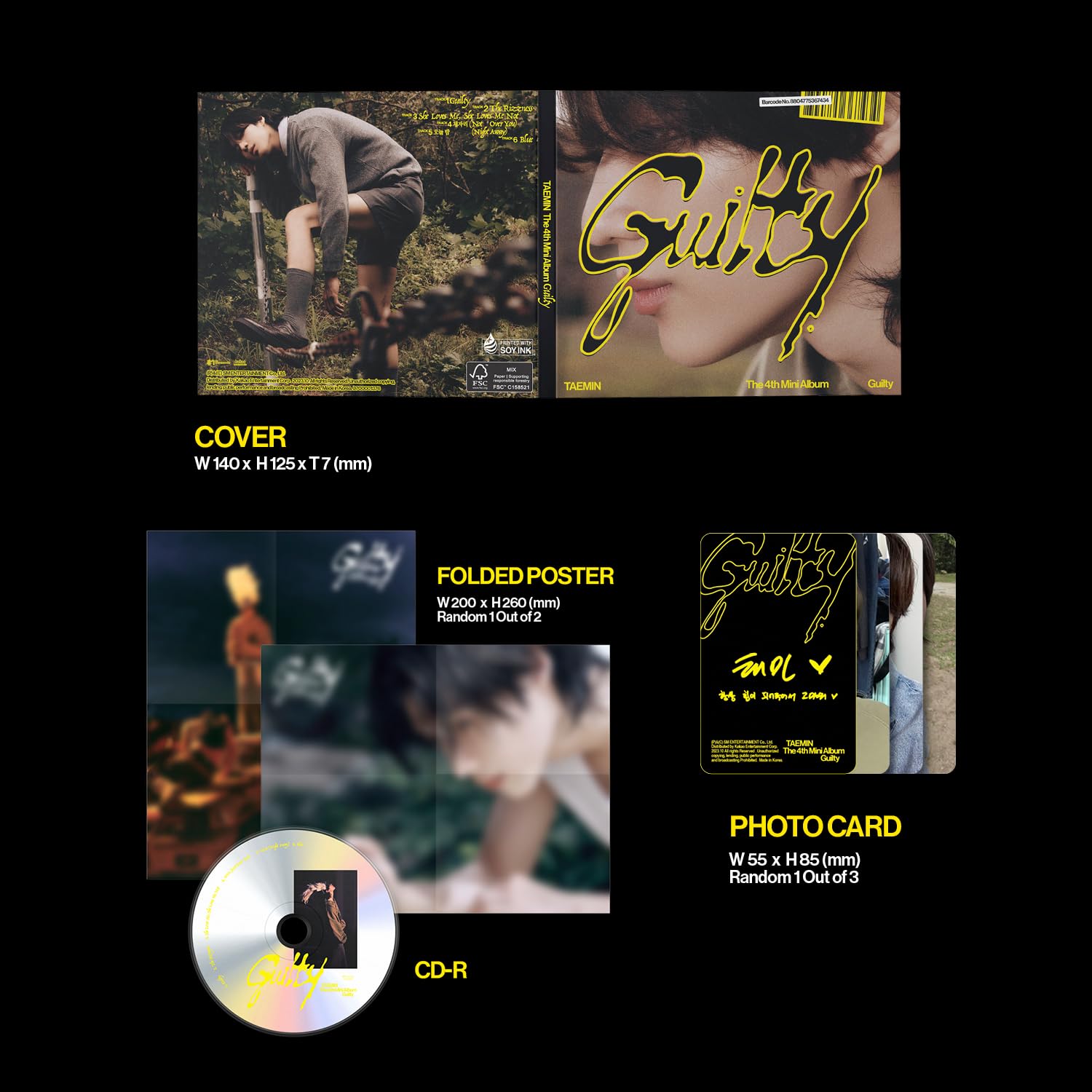 VHV Taemin Guilty folded poster and photocards for desk display