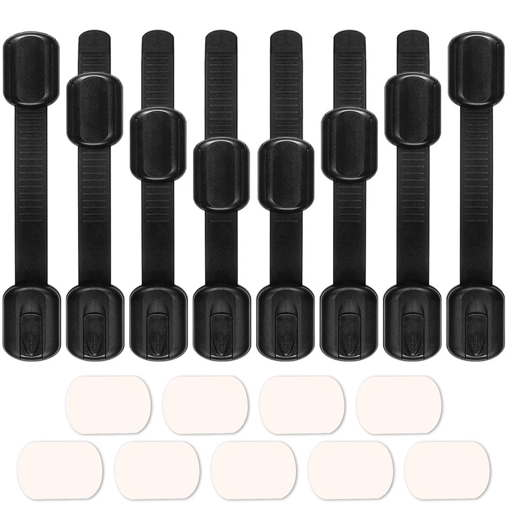 Viaky 8-pack black cabinet locks pack shot for quick babyproofing