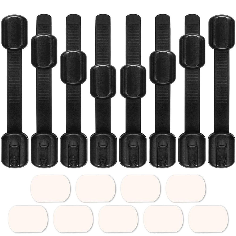 Viaky 8-pack black cabinet locks pack shot for quick babyproofing