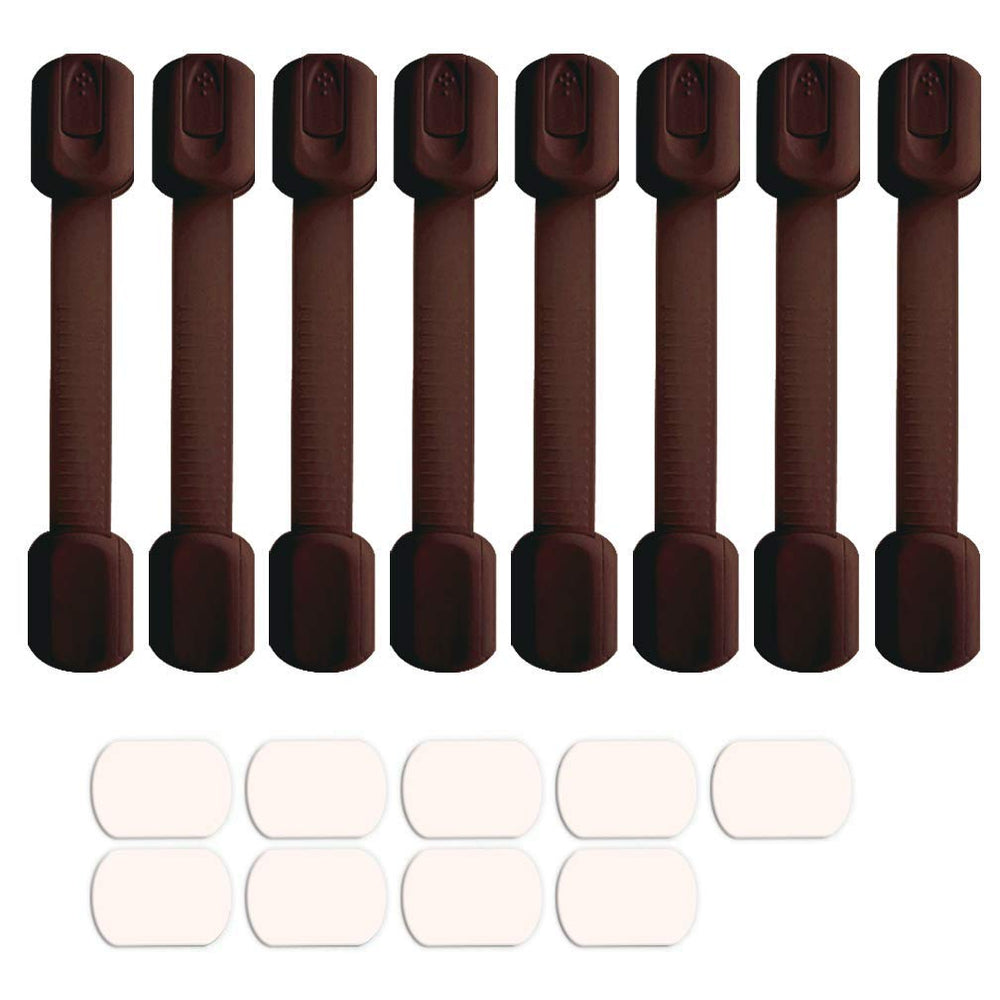 Viaky 8-pack brown cabinet locks mounted on a cabinet door for child safety