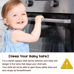 Viaky cabinet safety latch in-use illustration emphasizes child-proofing