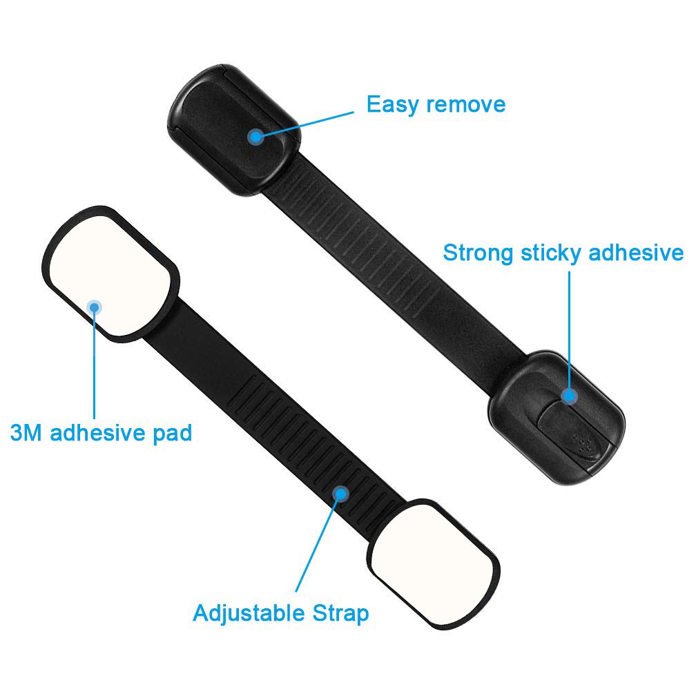 Viaky drawer lock strap close-up shows secure kid-safe restraint