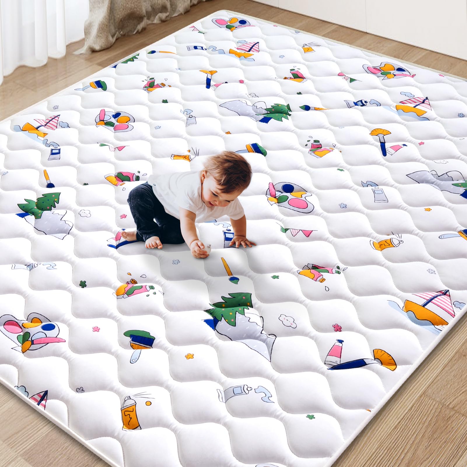 Vibe bear baby play mat close-up shows thick foam for comfortable tummy time.
