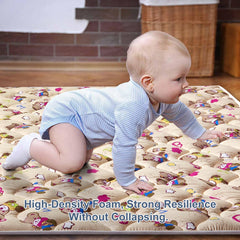 Vibe Bear machine-washable play mat demonstrates easy cleanup after spills