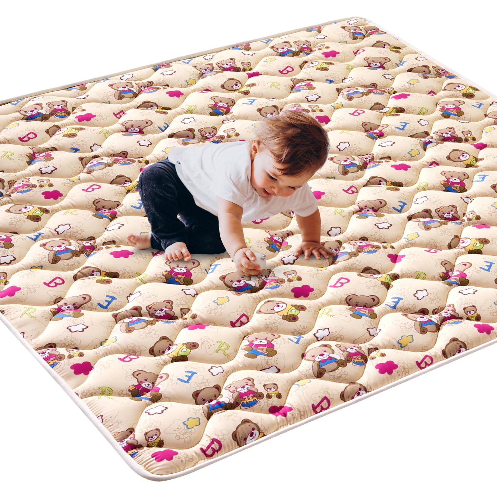 Vibe Bear high-density foam play mat top view shows generous cushioning for safe play