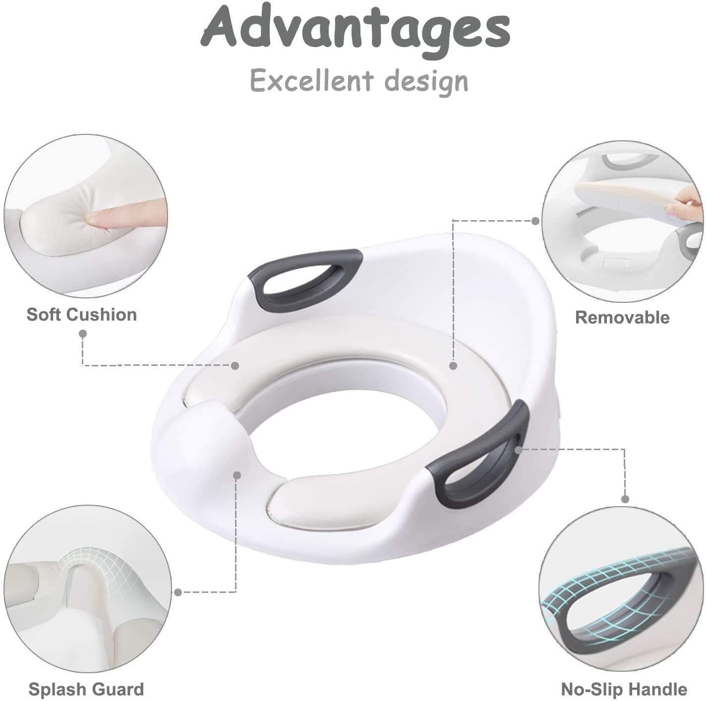VIBOE potty seat ergonomic backrest provides comfortable support during toilet training.