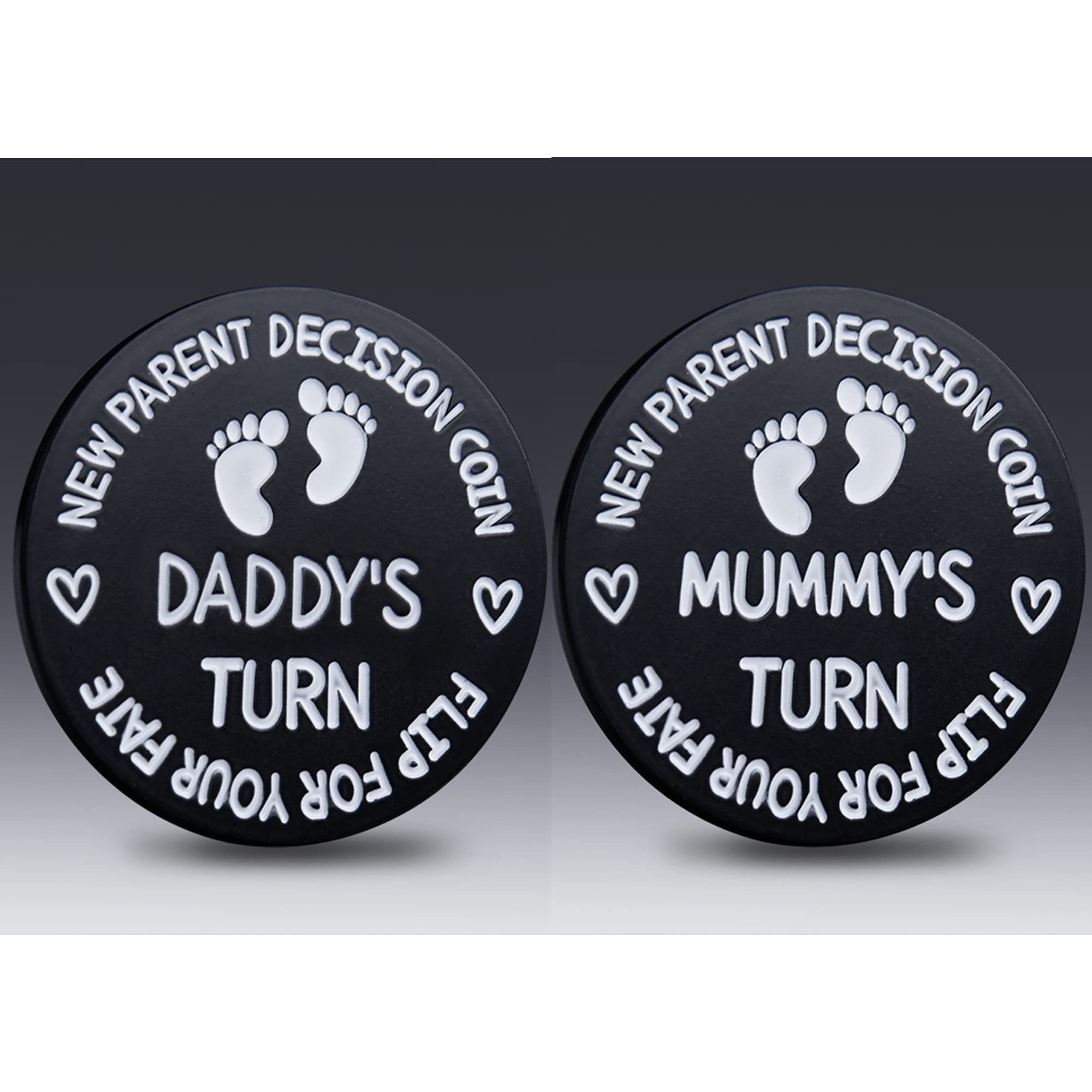 Vichona decision coin closeup engraving highlights durable stainless steel and lasting etch.