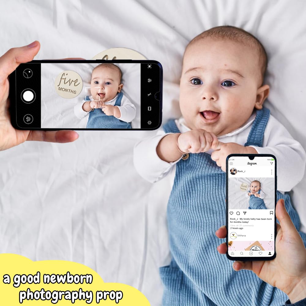 Vichona milestone cards paired with baby clothes for storytelling