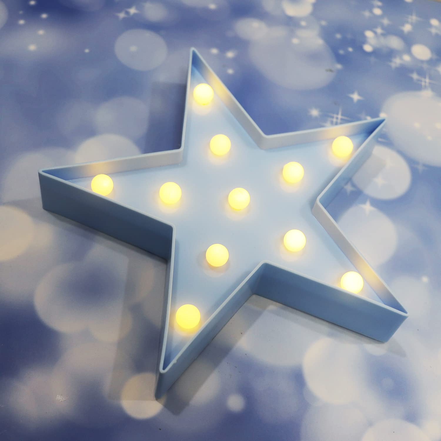 Vicila LED marquee star night light brightens kids' room with soft blue ambiance.