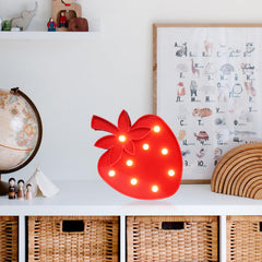 Vicila Strawberry Night Light battery compartment keeps cordless ambiance for playrooms.