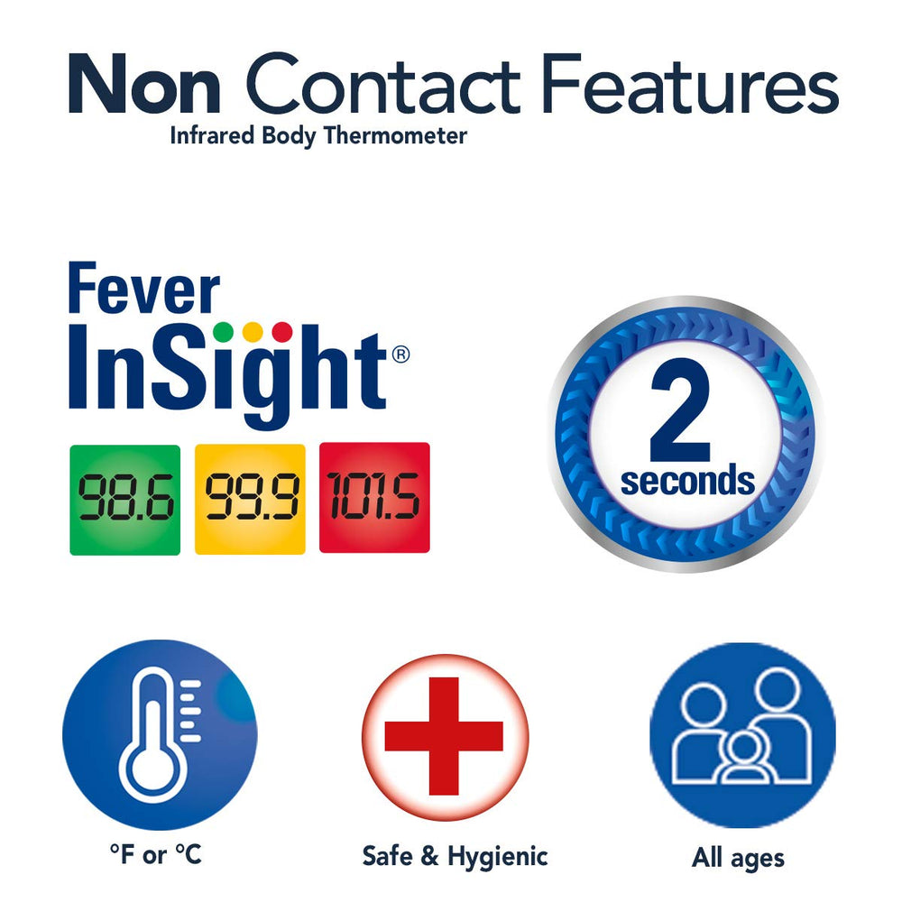 Vicks non-contact thermometer demonstrates hygienic readings from a safe distance.