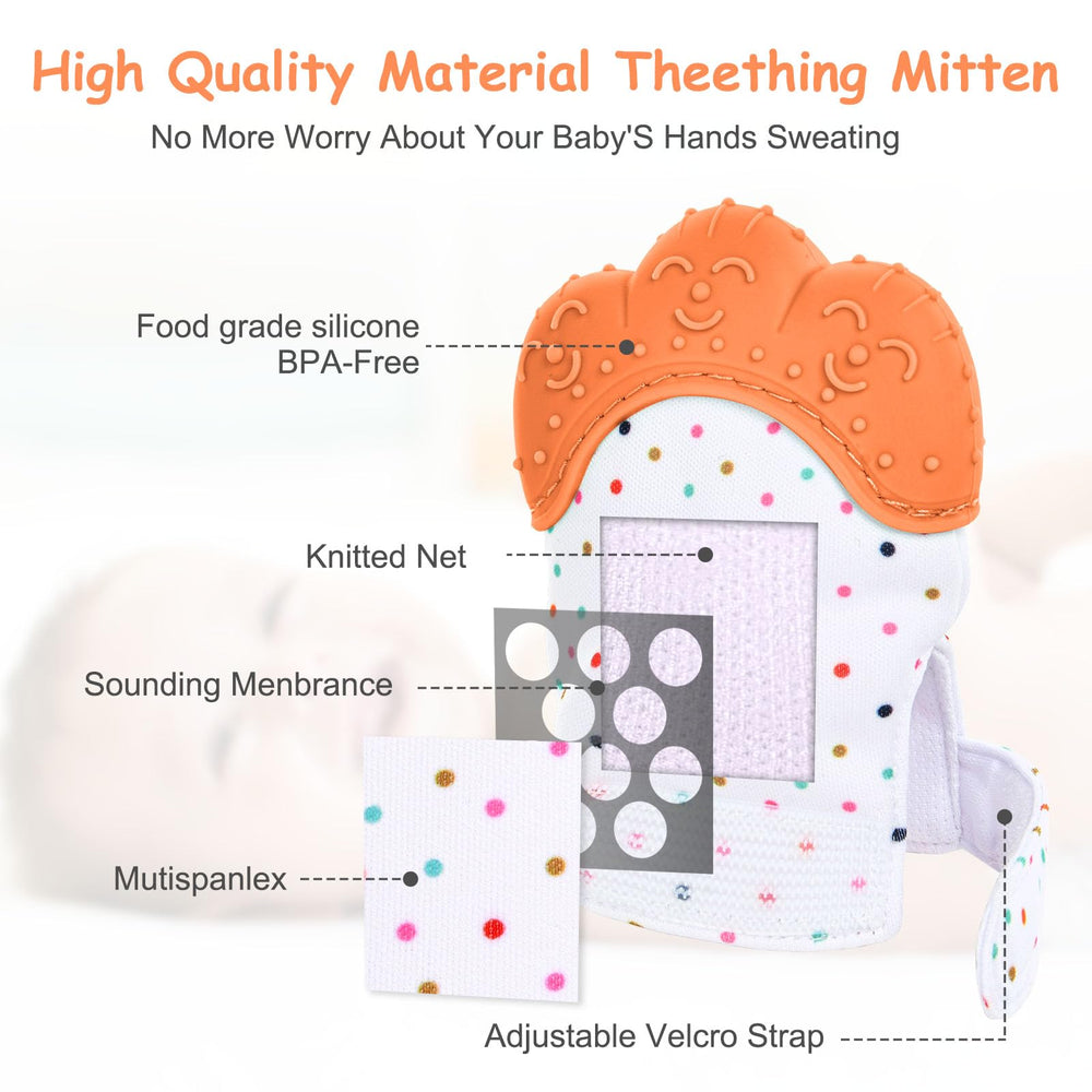 Vicloon 2Pack teething mitt on baby hand demonstrates wearability during play.
