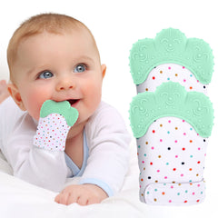 Vicloon 2Pack teething mitt left-wrist wear, secure and soothing for tiny gums.