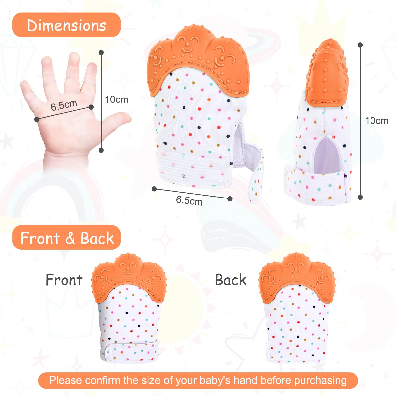 Vicloon 2Pack teething mitt on wrist demonstrates secure fit for hands-free soothing.