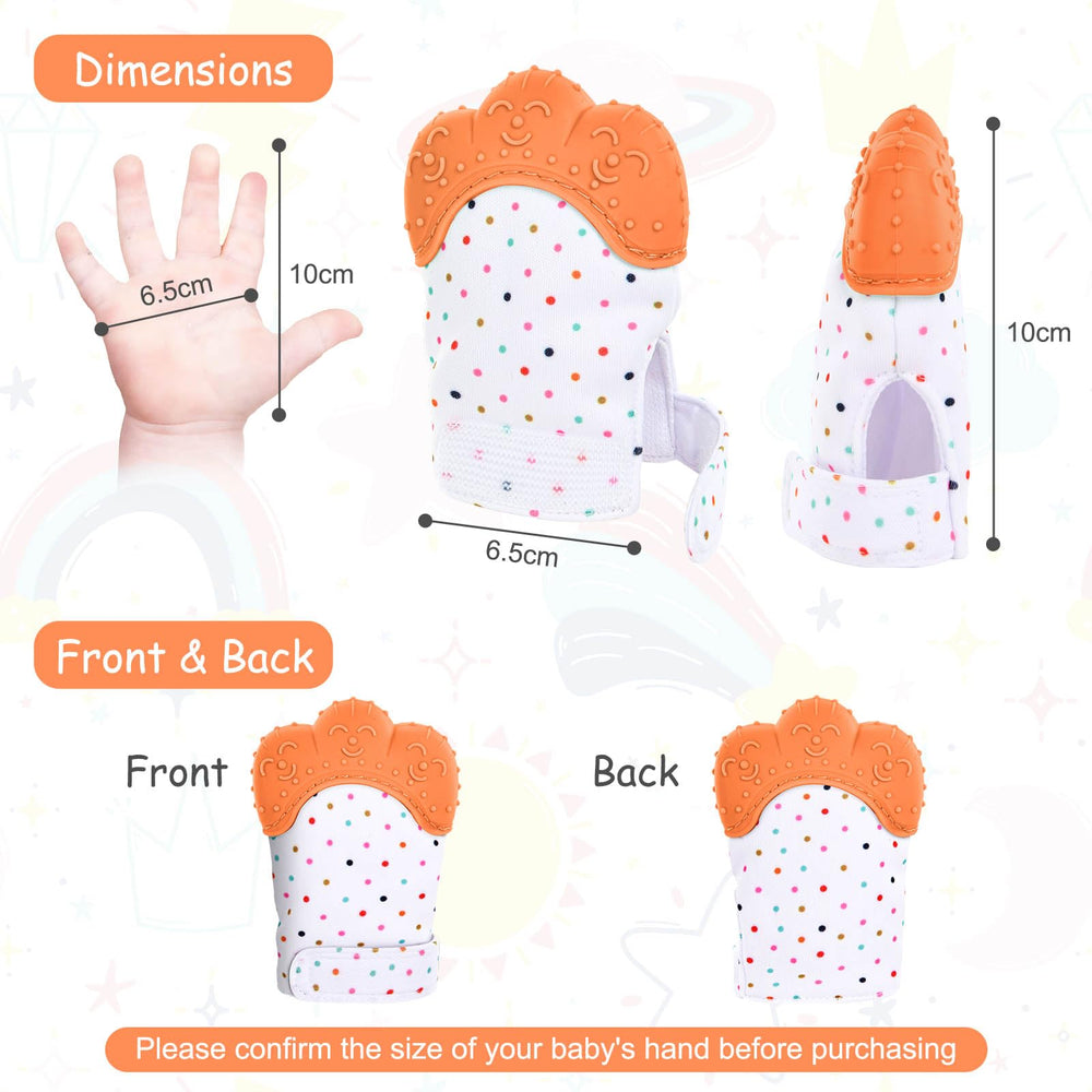 Vicloon 2Pack teething mitt on wrist demonstrates secure fit for hands-free soothing.