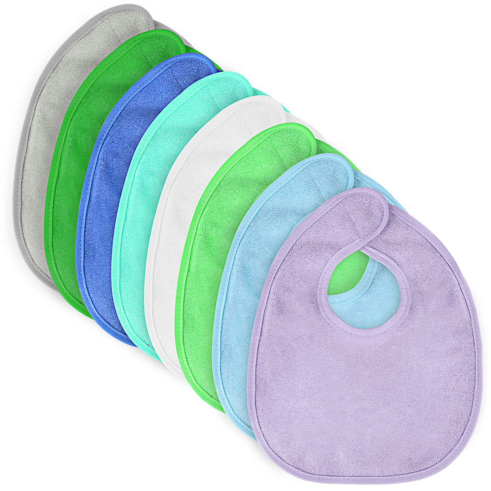 Vicloon Baby Bibs 8-color set closeup shows absorbent terry fabric for drool control.