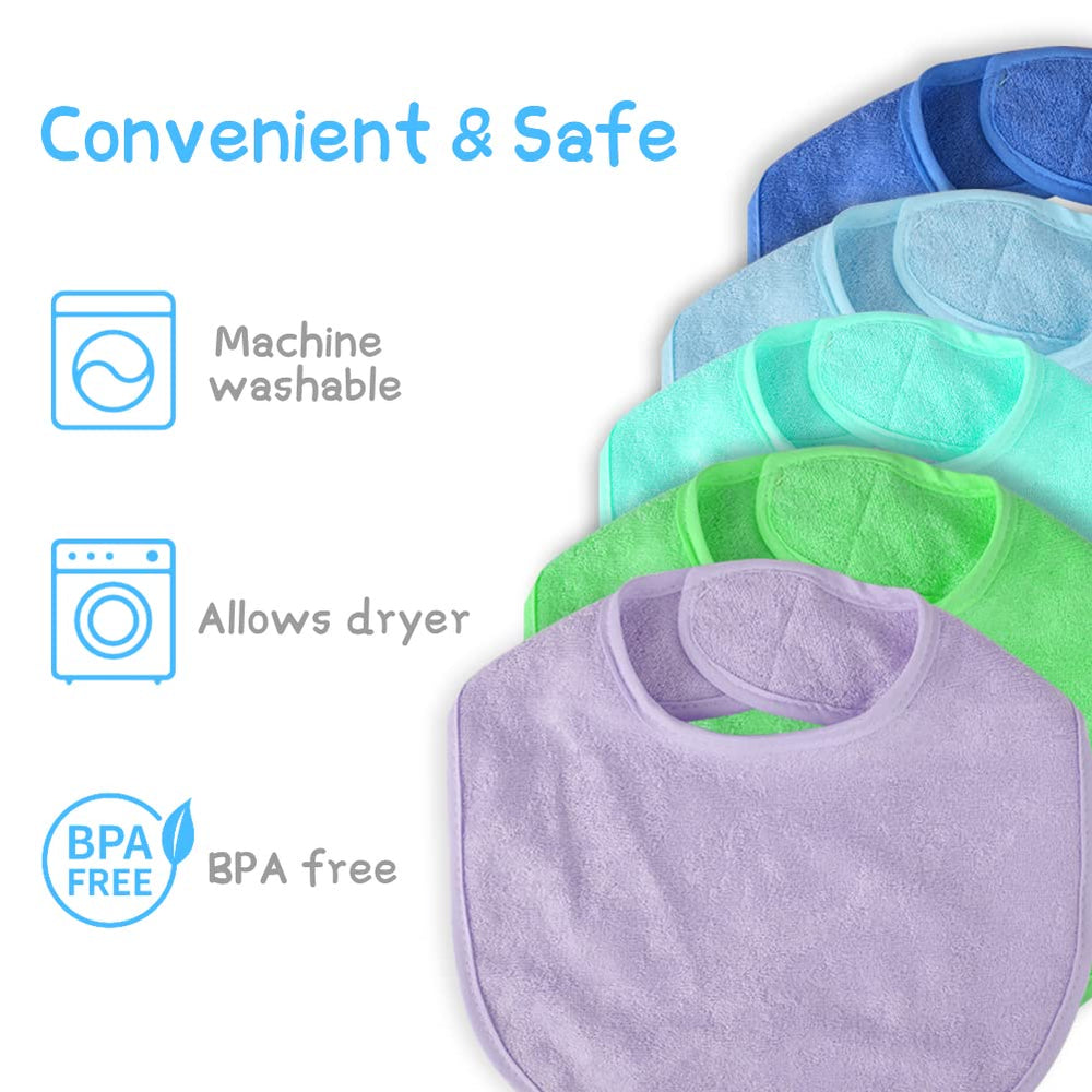 Vicloon Baby Bibs machine-washable set highlights quick cleanup after meals.