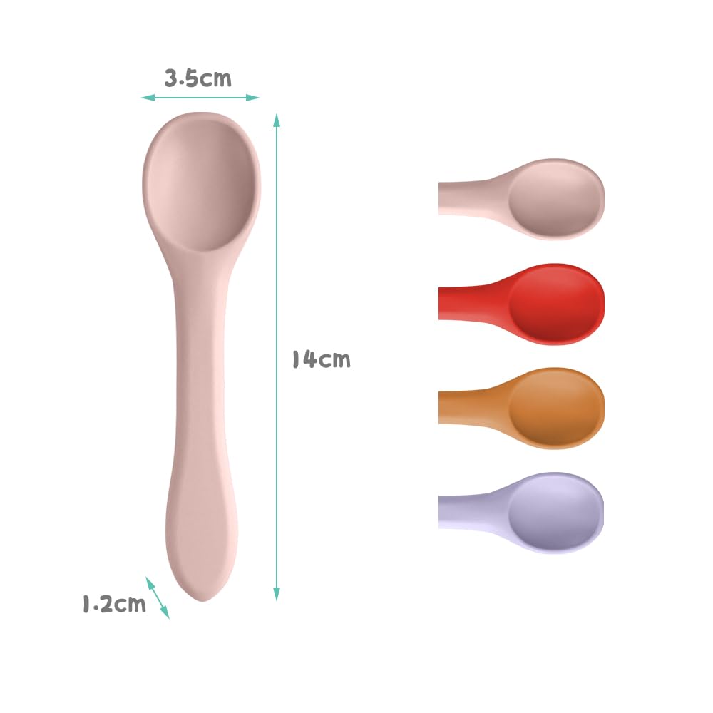 Vicloon baby spoon with ergonomic handle fits tiny hands for easier gripping.