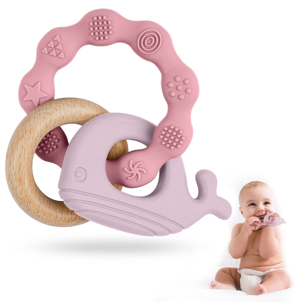 Vicloon baby teether with whale pattern silicone ring soothing tender gums