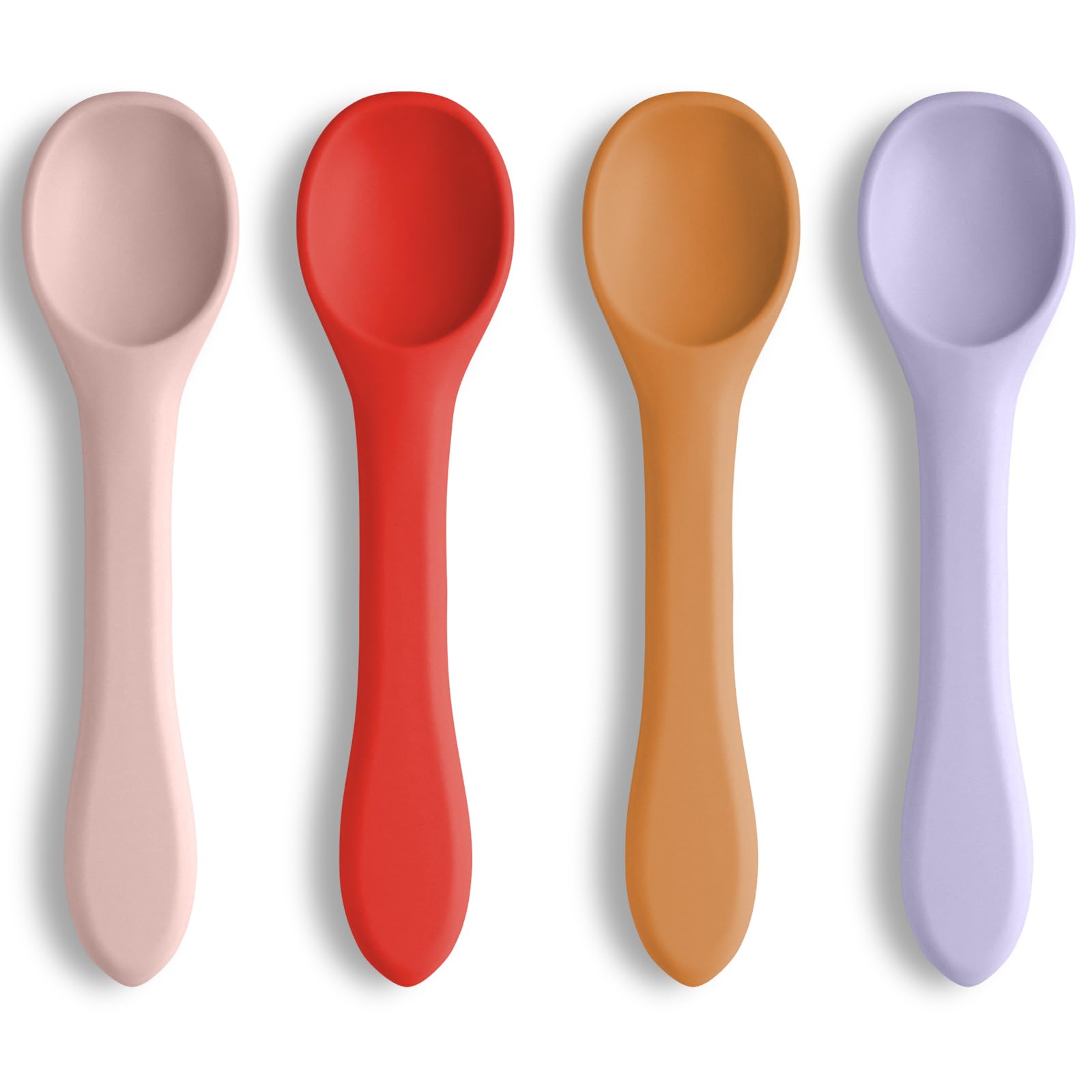 Vicloon silicone baby spoons first-stage set in four soft colors for self-feeding.