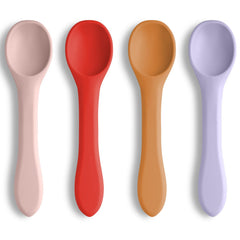 Vicloon silicone baby spoons first-stage set in four soft colors for self-feeding.