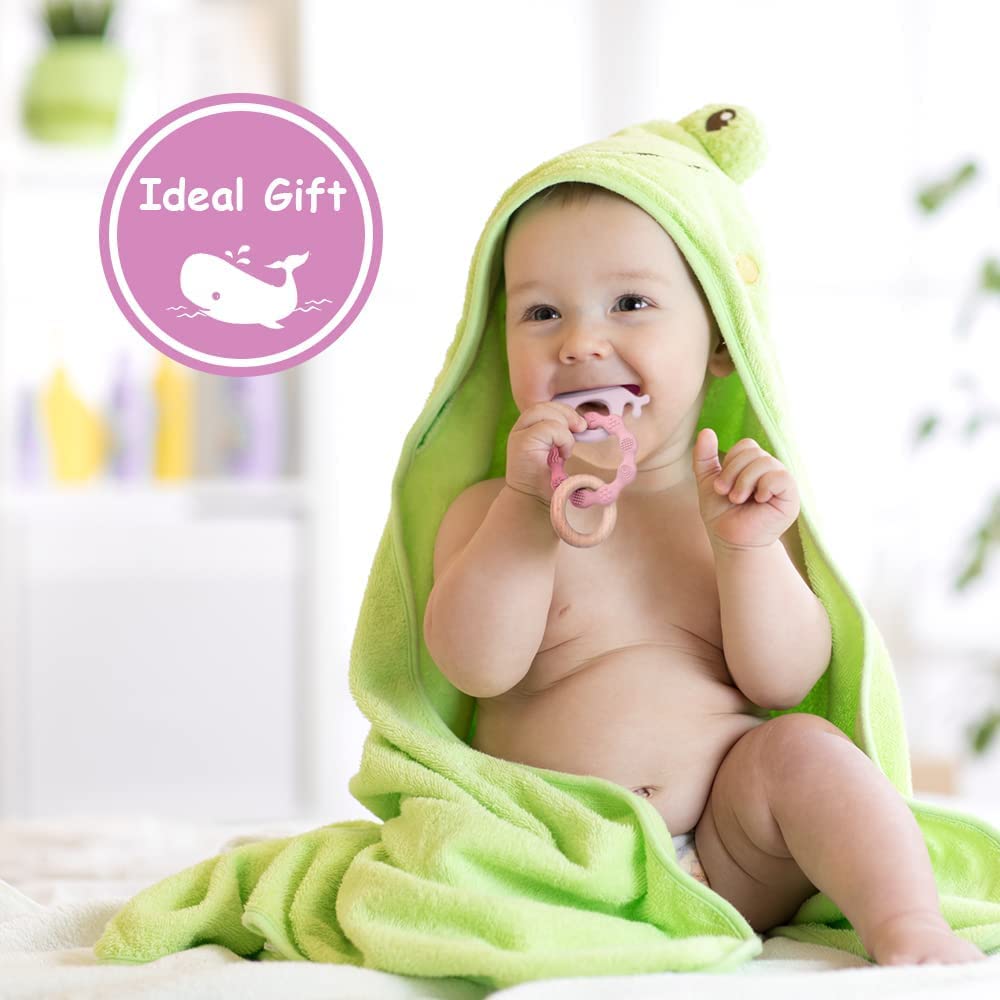 Vicloon silicone and wood teether close-up shows dual textures for gum soothing