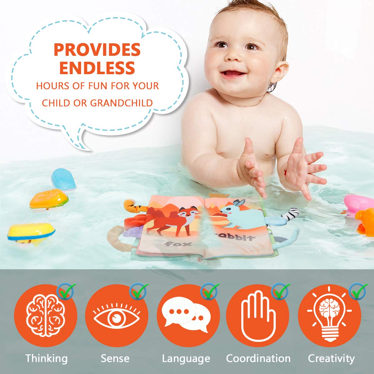 Vicloon soft cloth book bath-time play withstands splashes safely.