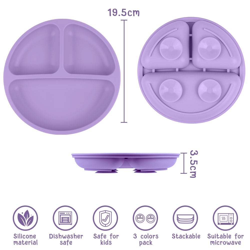 Vicloon suction plates divided into three compartments to keep foods separate