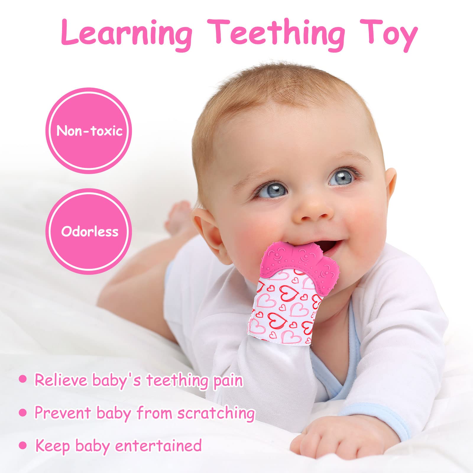 Vicloon teething mitt built-in handles aid grip and exploration.