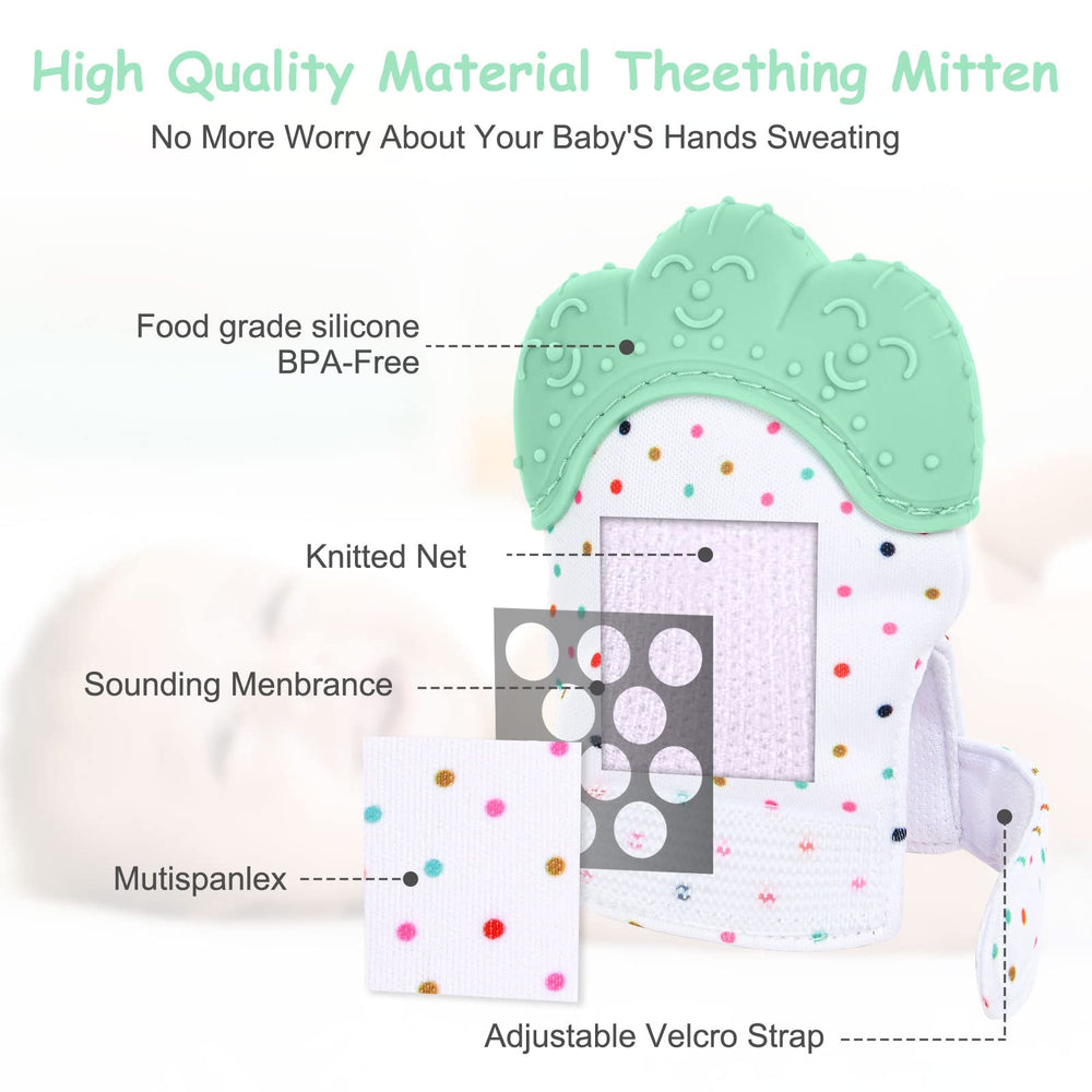 Vicloon teething mitt closeup silicone texture, safe chew surface for sensory play.