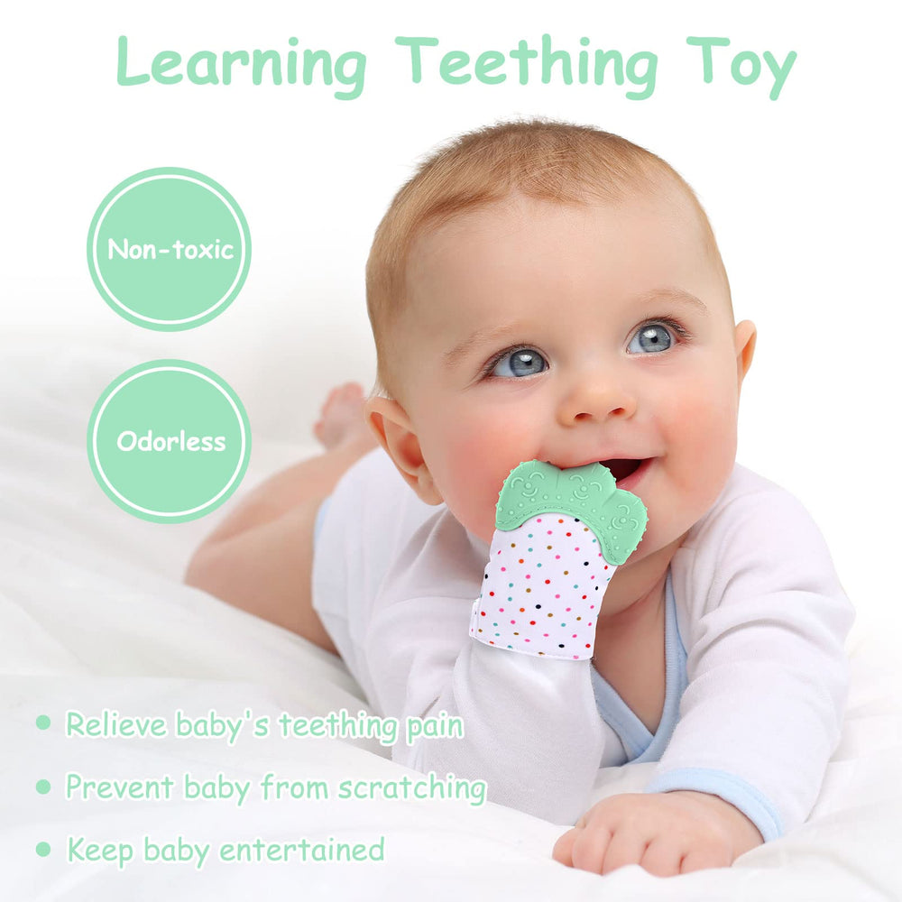 Vicloon teething mitt dishwasher-safe label, easy cleanup after teething sessions.