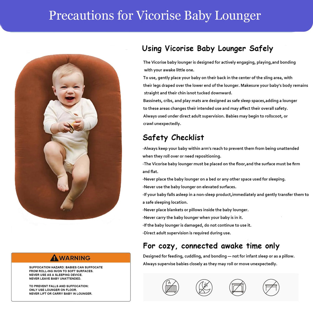 Vicorise baby lounger certifications showcasing safety standards.