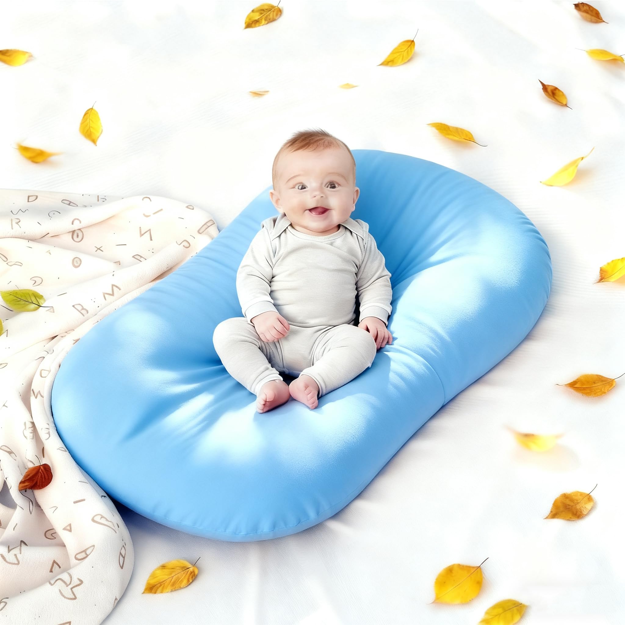 Vicorise baby lounger cotton cover texture detail emphasizes breathable, cozy surfaces.