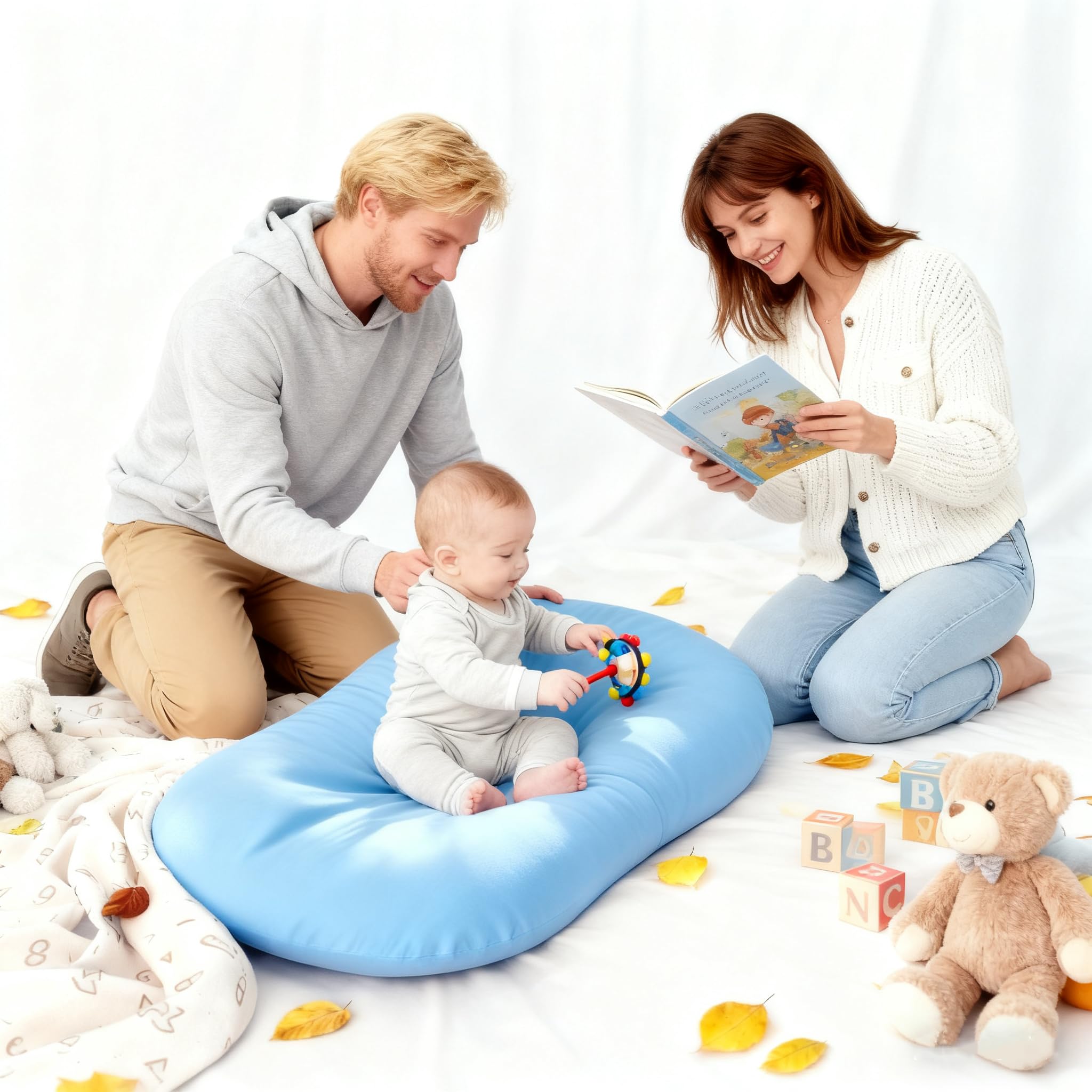 Vicorise baby lounger used for diaper changes on a flat surface with comfort.