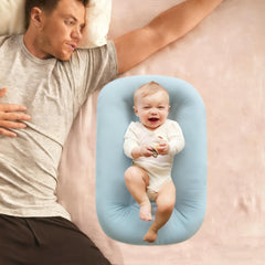 Vicorise baby lounger extended space in blue—roomier surface for growing babies during tummy time.