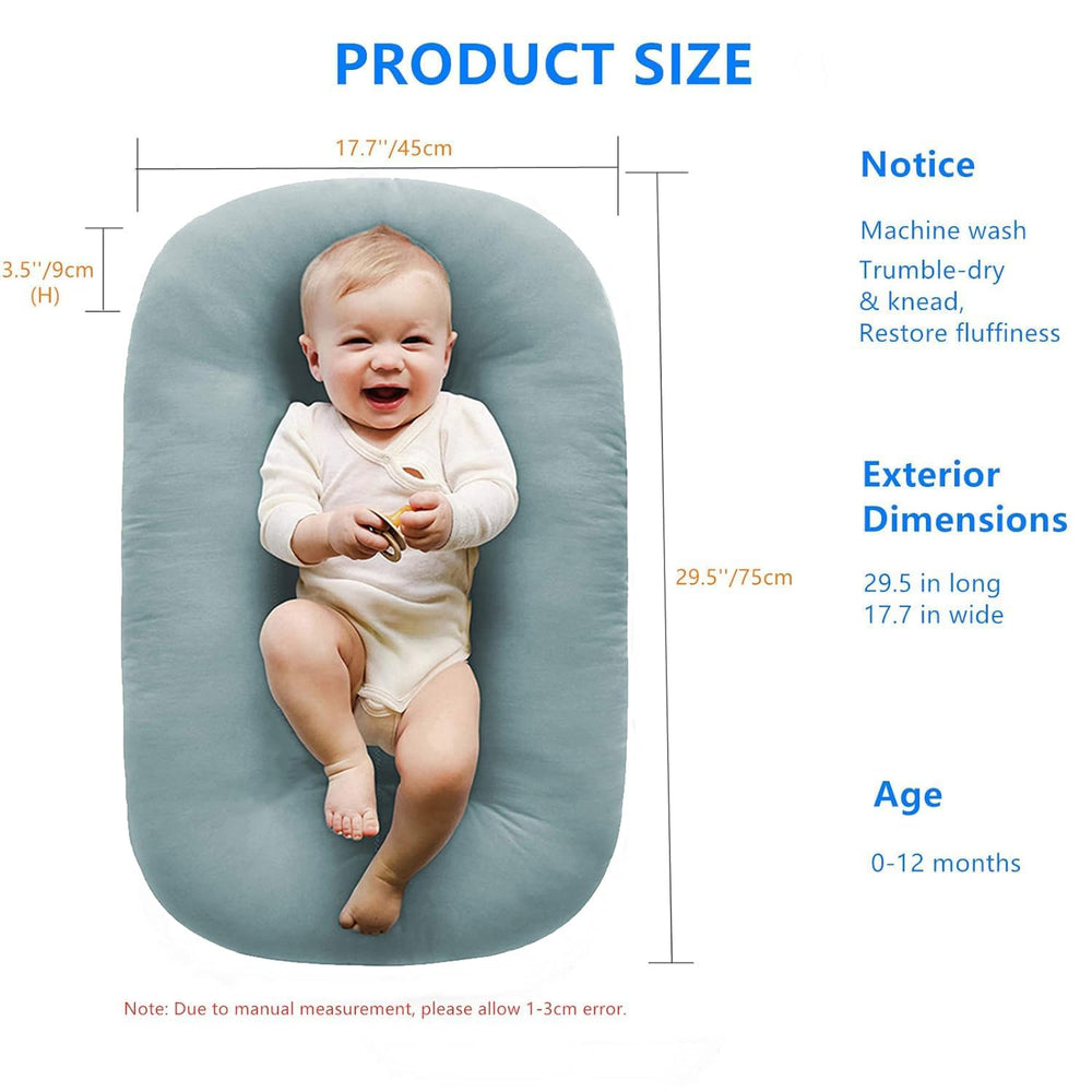Vicorise baby lounger guardrails shown as safety feature for secure positioning.