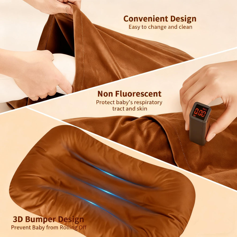 Vicorise baby lounger guardrail height provides added protection.