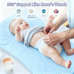 Vicorise blue lounger guardrails—reliable support for babies during playtime and diaper changes.