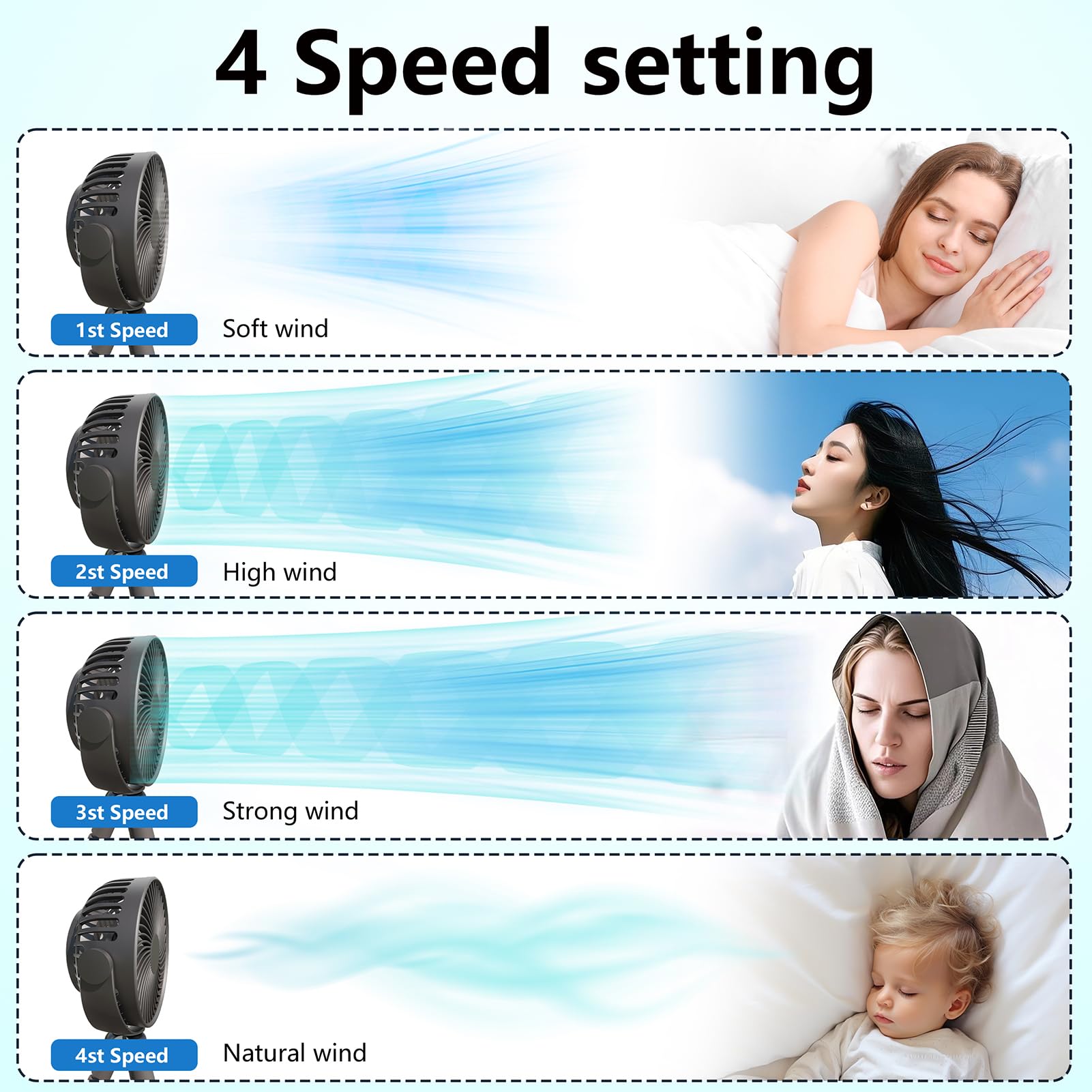 VICTORY & GIFT bedside fan compact, easy reach for bedroom cooling