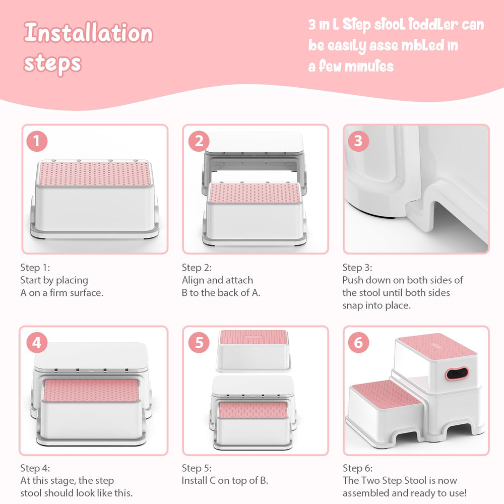 Victostar 2-Step Stool pink lightweight design — easy to carry