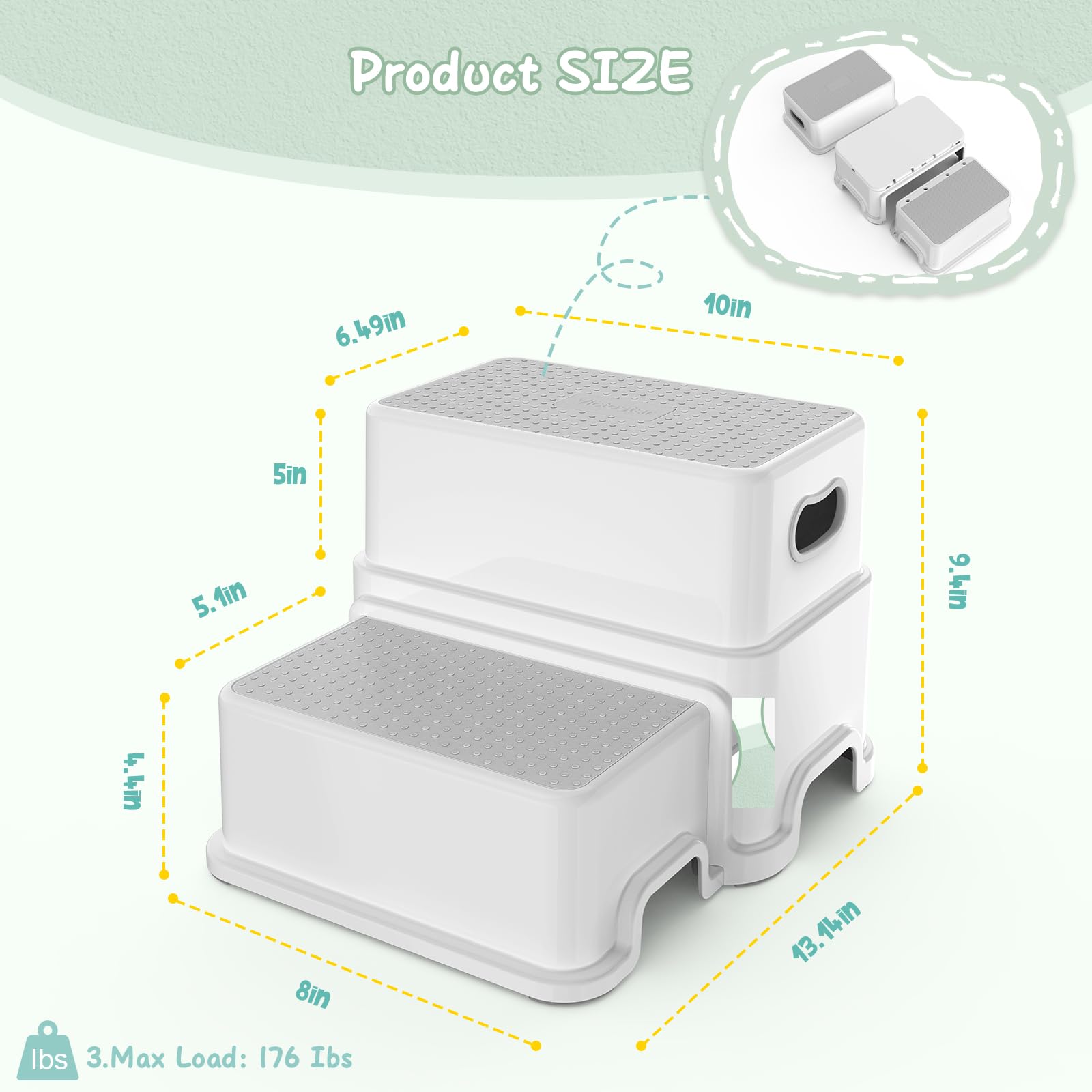 Victostar toddler step stool showing anti-slip rubber bottom for secure footing.