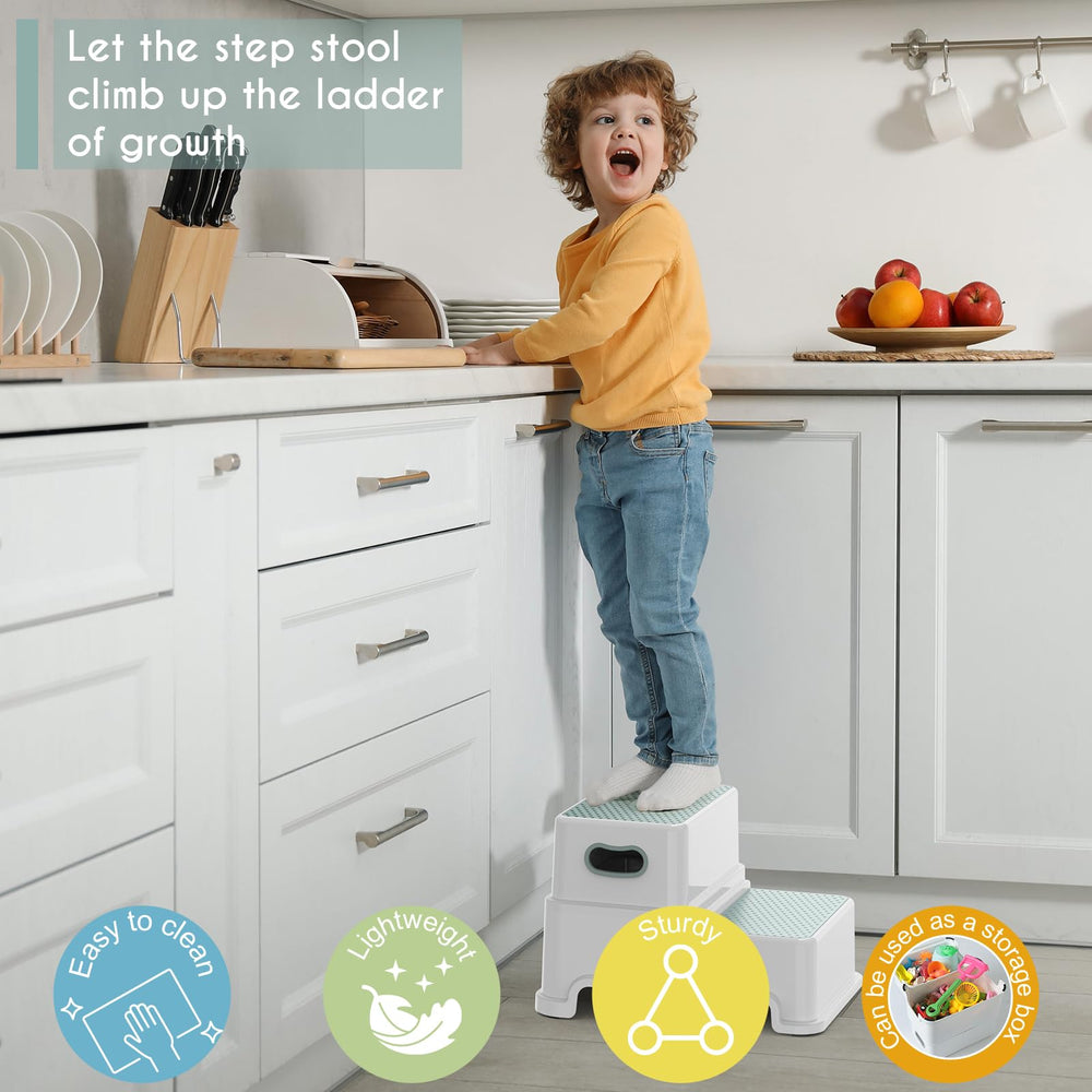 Victostar stool helps kids reach kitchen countertops for safe caregiving.