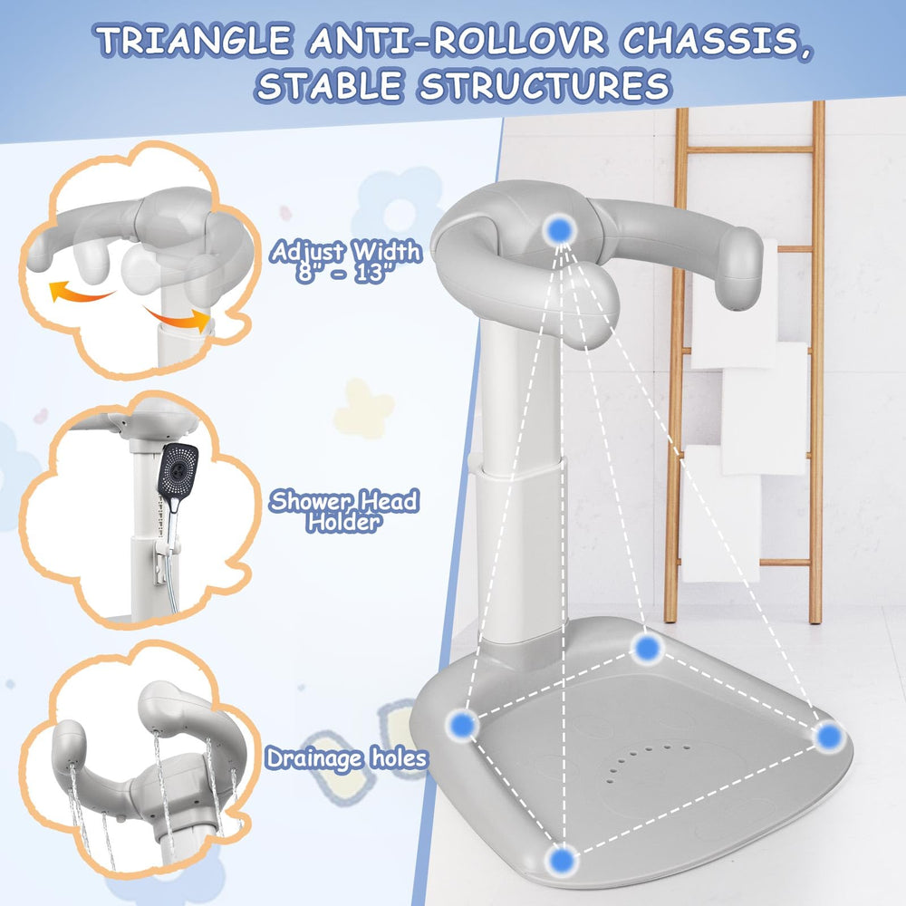 VIDUTC baby shower stand back caddy keeps essentials within reach during baths.