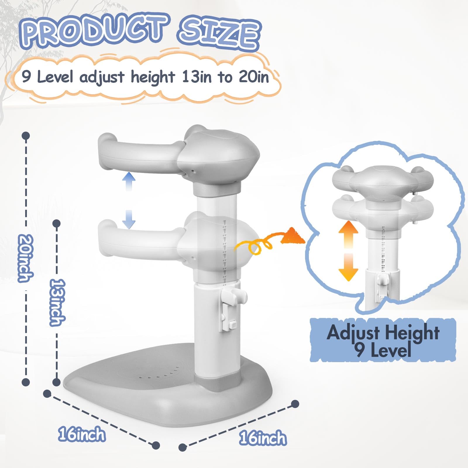 VIDUTC baby shower stand water-drain holes prevent pooling for quick cleanup.