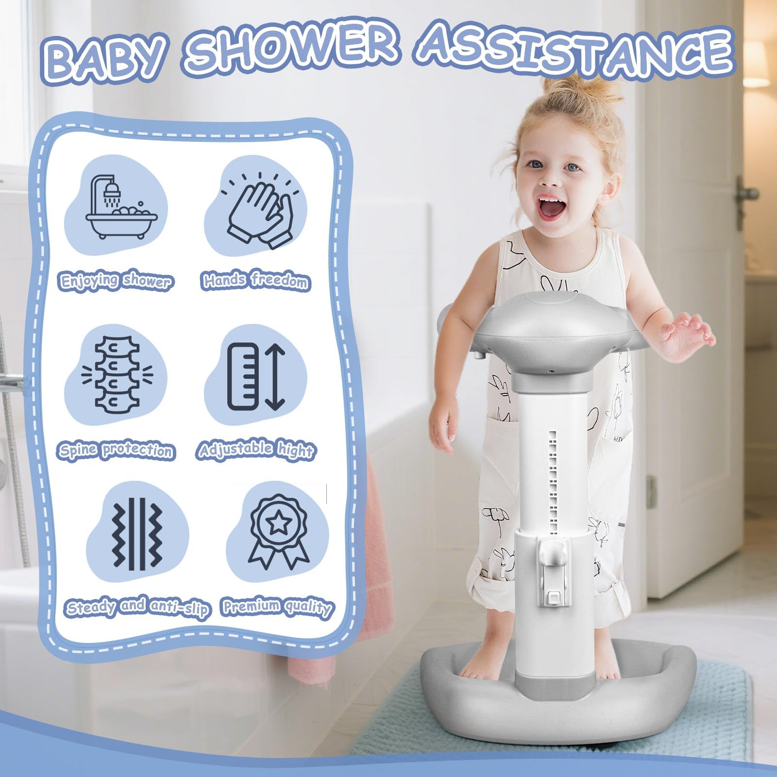 VIDUTC ergonomic height-adjustable design fits growing babies for comfortable baths.