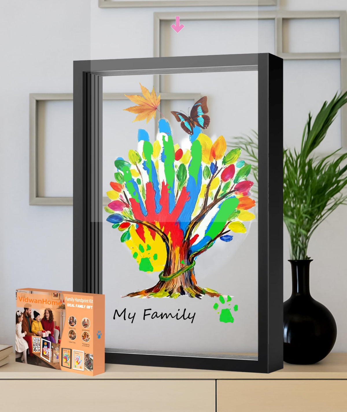 VidwanHome family-handprint-kit packaging shows quick-start setup for busy families.