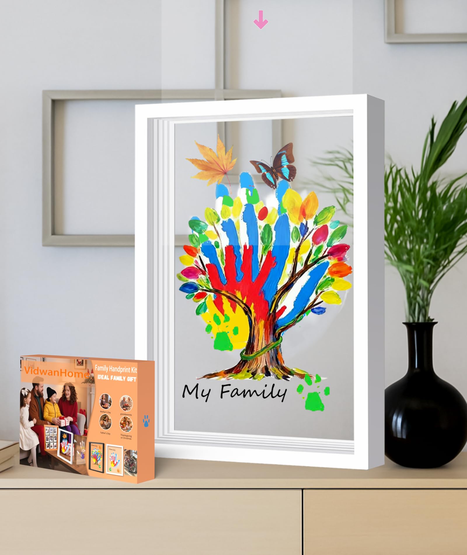 VidwanHome family-handprint-white-frame highlights cherished memories for easy display.