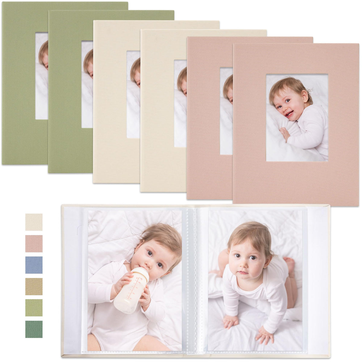 Vienrose Morandi fabric cover album front window highlights a personalized photo for meaningful keepsakes.