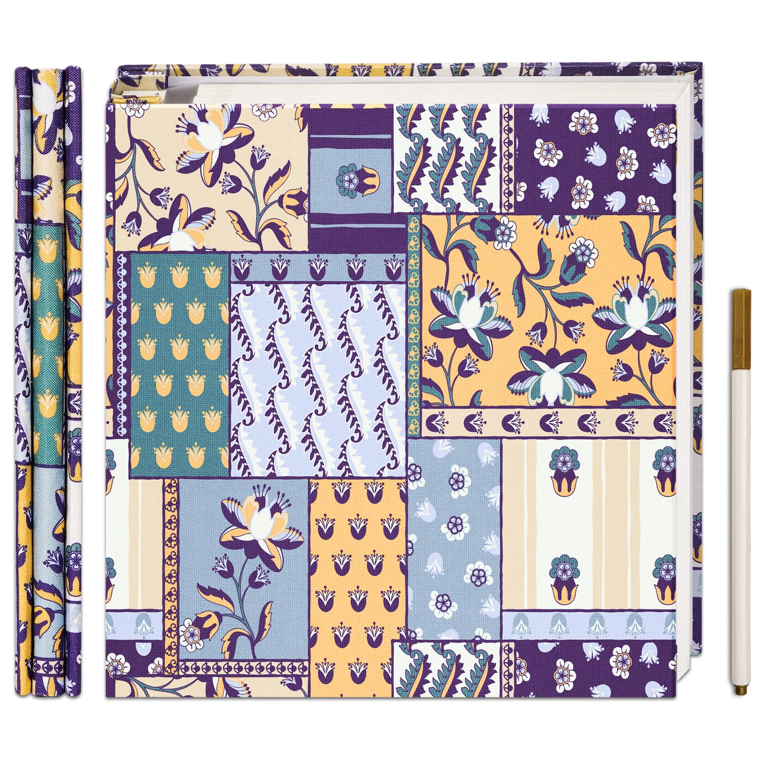 Vienrose photo album with linen cover and vintage patchwork—lasting keepsake for family memories.